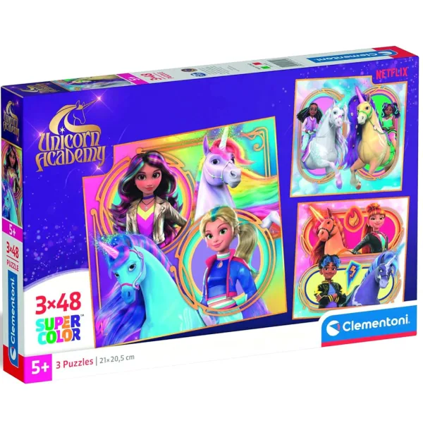 imagen de Academia de Unicornios puzzle Supercolor de 3x48 piezas - Clementoni 1