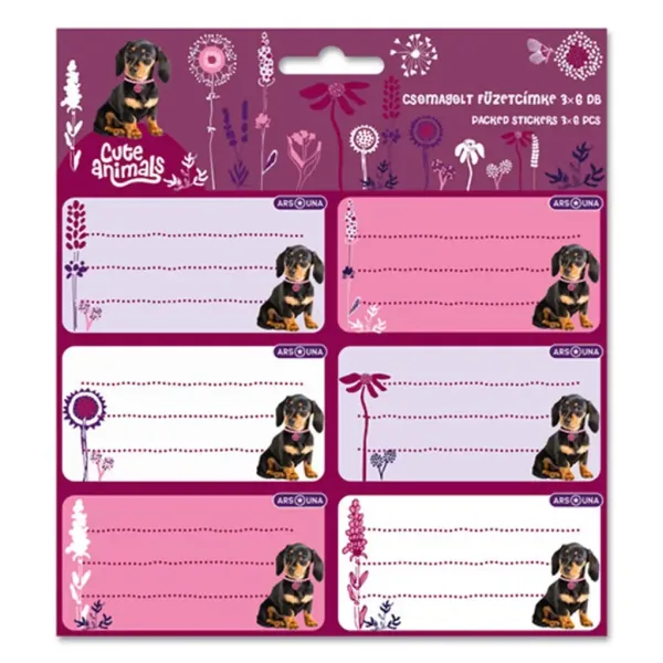 imagen de Ars Una: Animales adorables - Paquete de etiquetas para cuadernos con perros 3x6 unidades 1