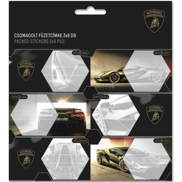 imagen de Ars Una: Etiquetas de cuaderno empaquetadas con diseño de Lamborghini amarillo 3x6 unidades 1