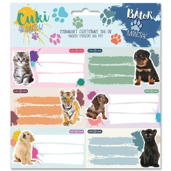 imagen de Ars Una: Lindos animales Paquete de etiquetas para cuadernos 3x6 unidades 1