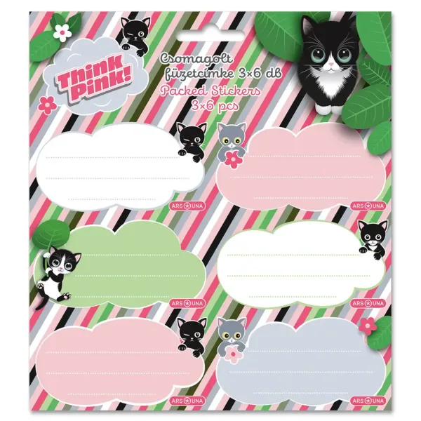 imagen de Ars Una Think Pink paquete de etiquetas para cuadernos de gatos 3x6 unidades 1