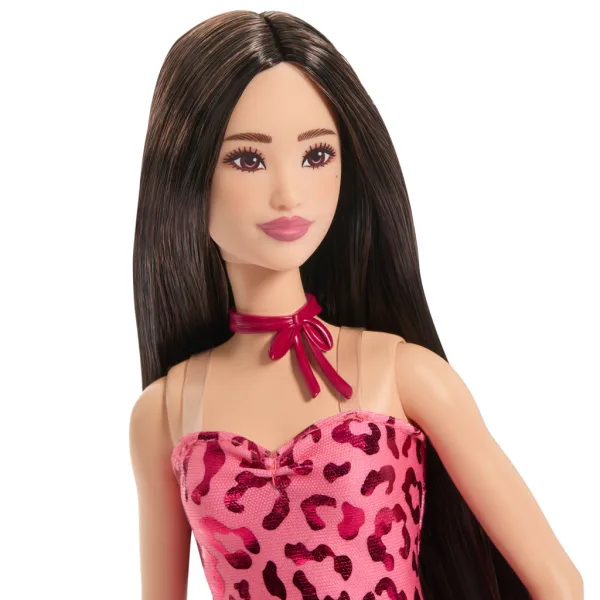 imagen de Barbie: Amigas Fashionista con cabello castaño y muñeca de moda estilosa con vestido de leopardo – Mattel 3