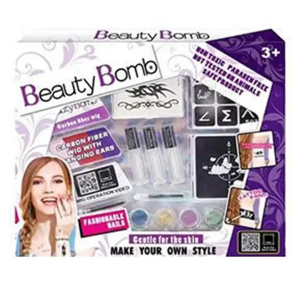 imagen de Beauty Bomb Tini gran set de tatuajes de purpurina con mechones de cabello de colores 1