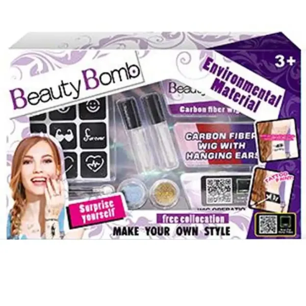 imagen de Beauty Bomb Tini set de tatuajes de brillo con mechones de cabello de colores 1