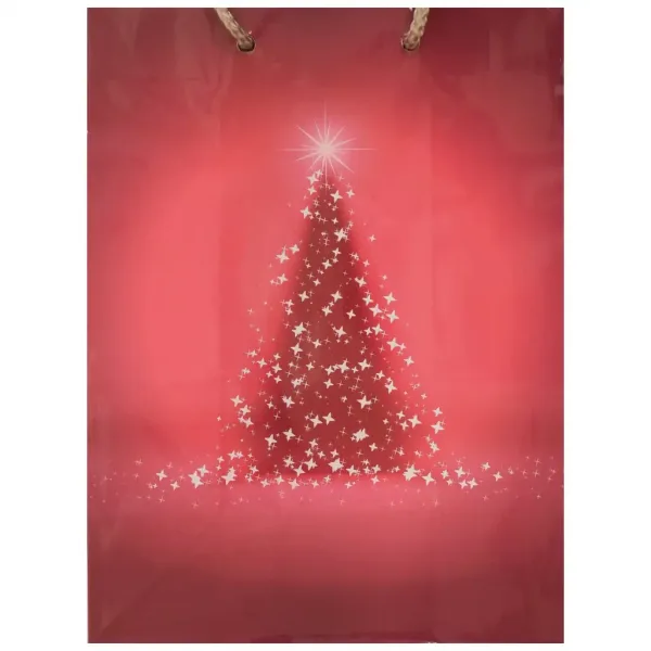 imagen de Bolsa de regalo en color rojo con diseño de árbol de Navidad 17,5x22,5x9,5cm 1