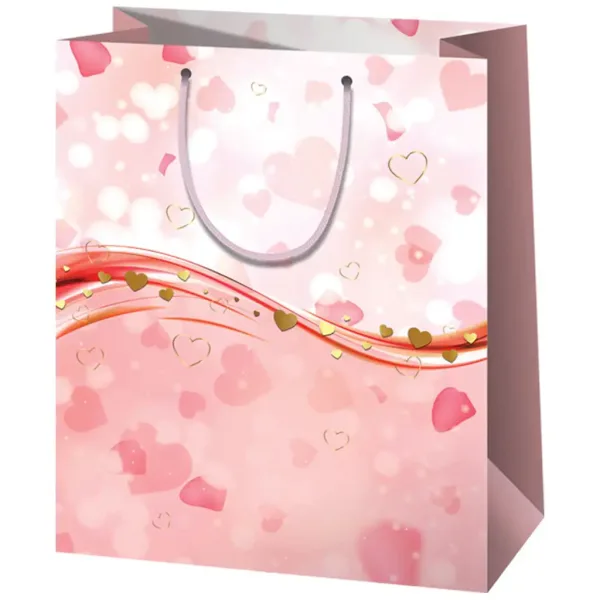 imagen de Bolsa de regalo exclusiva de tamaño normal con corazones rosas 11x6x14cm 1