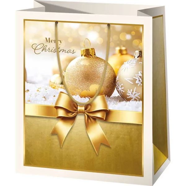 imagen de Bolsa de regalo mediana color dorado Merry Christmas 18x23x10cm 1