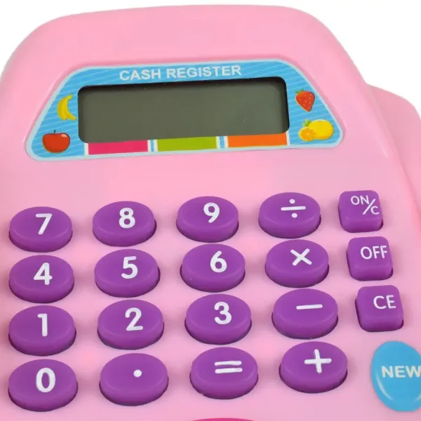 imagen de Caja registradora electrónica rosa con luz y sonido, con dinero de juguete 25x14cm 3