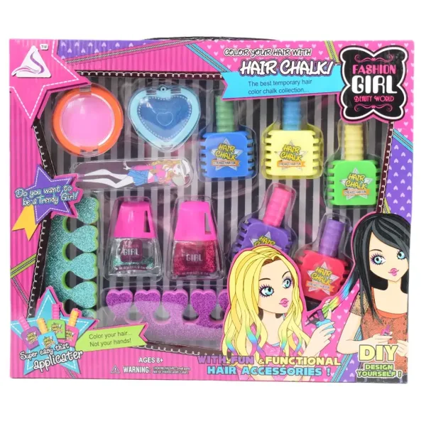 imagen de Chica de moda: Set de maquillaje con tiza para el cabello, cosméticos y esponjas separadoras de dedos 4