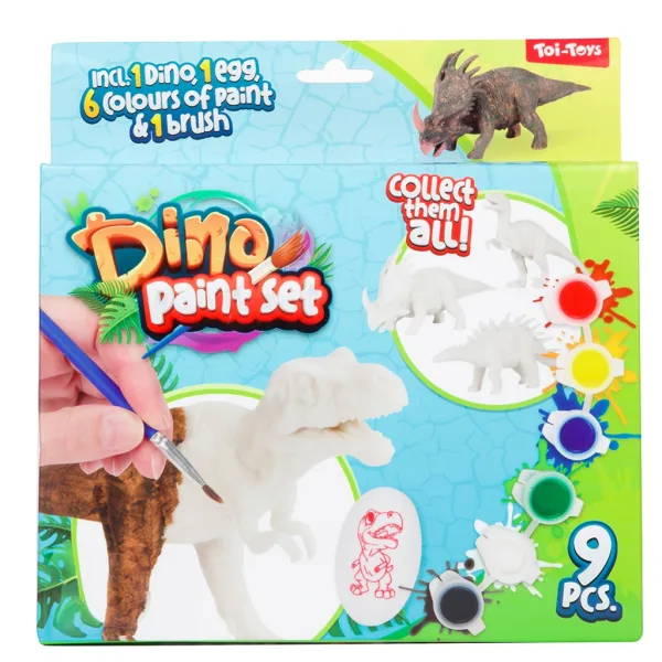 imagen de Dino Paint Set: Figura de dinosaurio pintable con pinturas y pincel, set de 9 piezas 2
