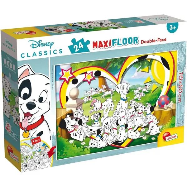 imagen de Disney 101 dálmata 2 en 1 maxi puzzle y libro para colorear de 24 piezas 70x50cm - Lisciani 1