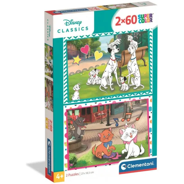 imagen de Disney Clásicos 101 dálmatas y Aristogatos puzzle Supercolor 2x60 piezas - Clementoni 1