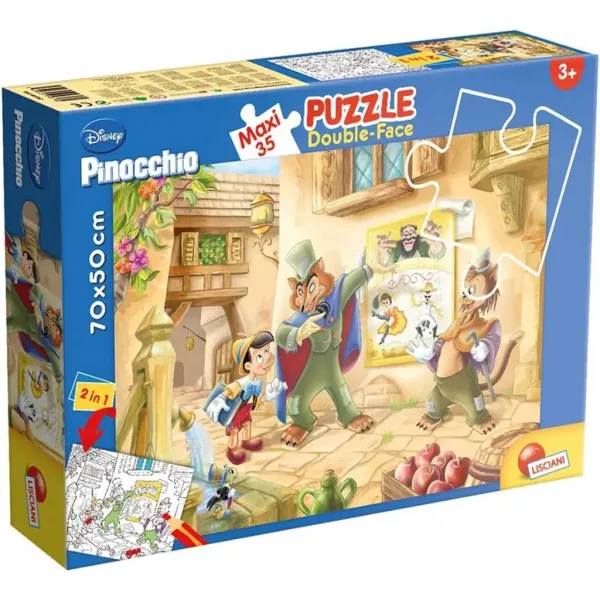 imagen de Disney Pinocho 2 en 1 maxi puzzle de 35 piezas y colorear 70x50cm - Lisciani 1