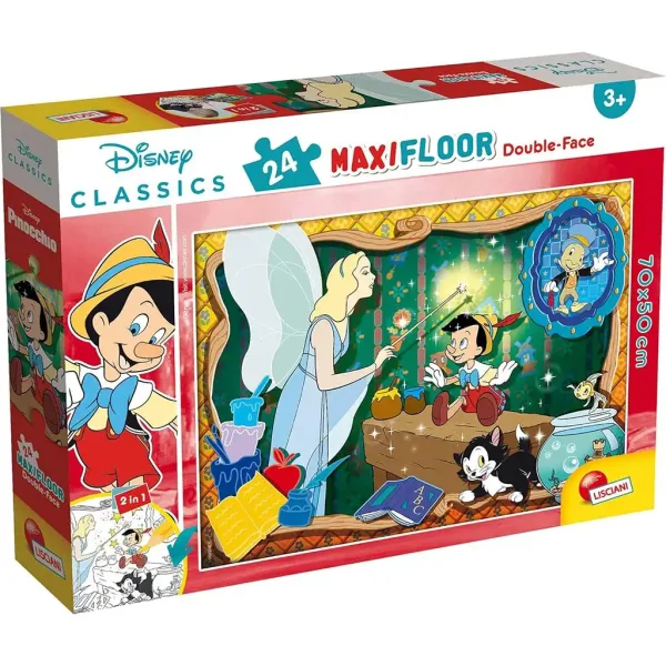 imagen de Disney Pinocho 2 en 1 maxi rompecabezas y colorear de 24 piezas 70x50cm - Lisciani 1