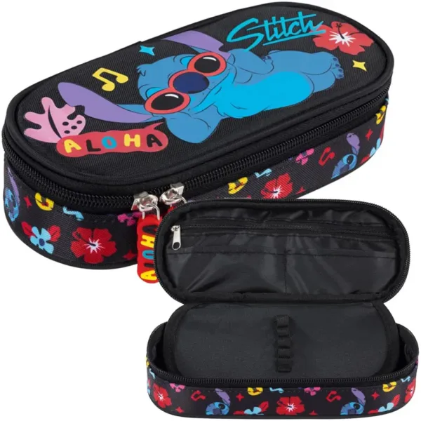 imagen de Disney Stitch Aloha estuche ovalado negro PC01 23x9,5x6 cm 3