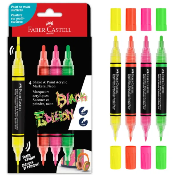 imagen de Faber-Castell: Edición Negra Shake & Paint set de marcadores de colores de 4 piezas de 3 mm y 1 mm 1