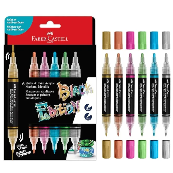 imagen de Faber-Castell: Edición Negra Shake & Paint set de marcadores metálicos de 6 unidades de 3mm y 1mm 1