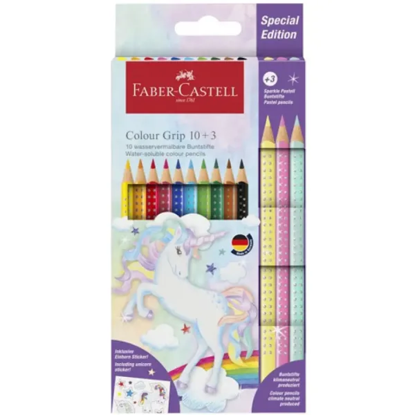 imagen de Faber-Castell: Grip Unicornio set de lápices de colores 10+3 piezas en colores pastel 1