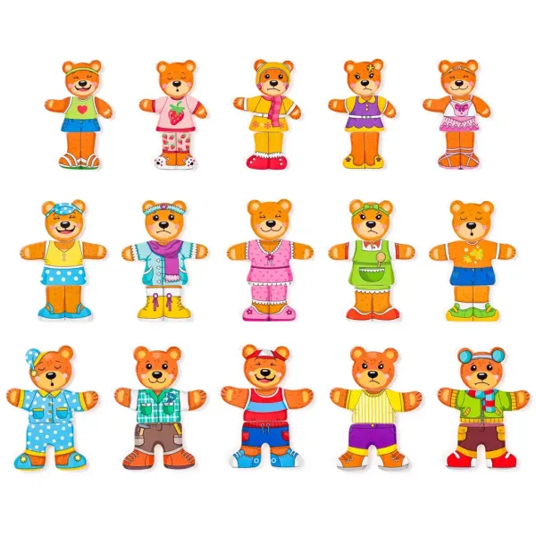 imagen de Familia de osos de vestir rompecabezas de madera - Woodyland 3