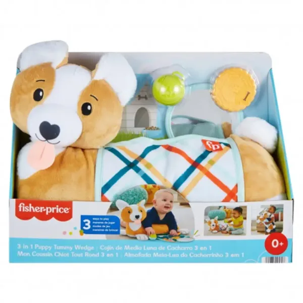 imagen de Fisher-Price: Corgi Puppy Almohada de pancita con sonajero, mordedor y espejo - Mattel 1