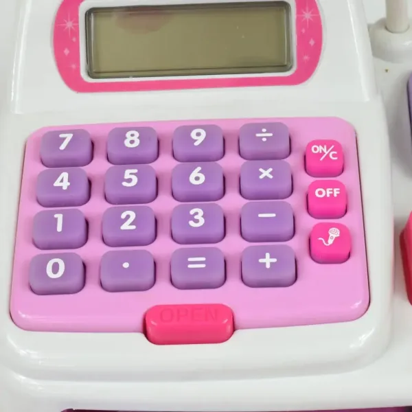 imagen de Happy Shopping: Caja registradora electrónica blanca-rosa con sonido y accesorios 22,5x17cm 3