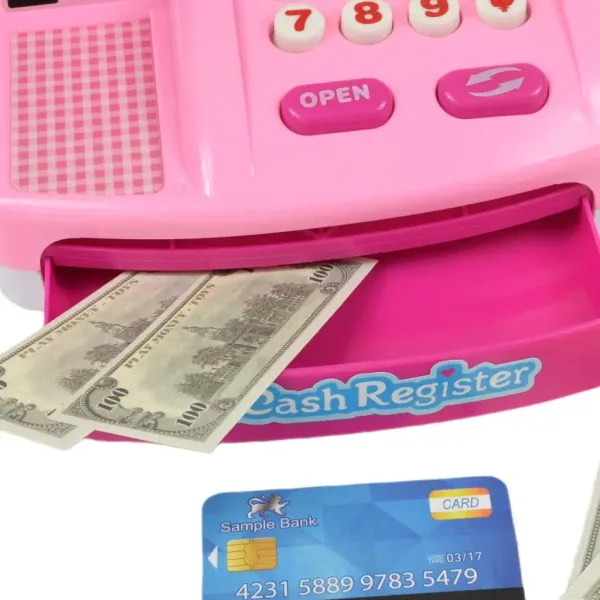 imagen de Happy Shopping: Caja registradora rosa con productos, sonido y accesorios 22x10x15cm 3