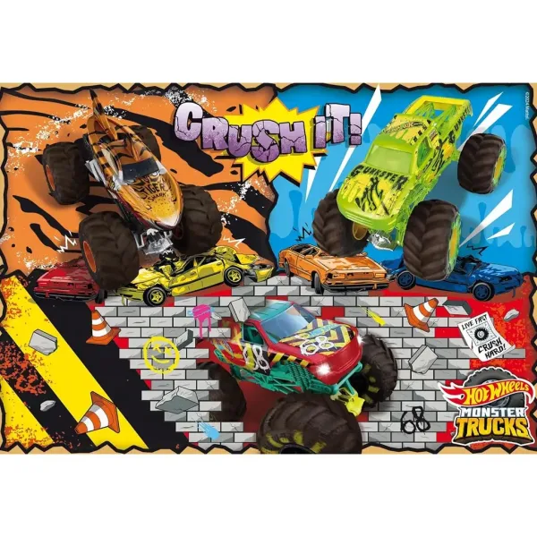 imagen de Hot Wheels Monster trucks 2 x 60 piezas maxi puzzle de suelo 50x35cm - Lisciani 2
