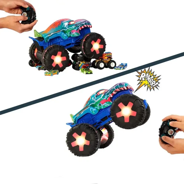 imagen de Hot Wheels Monster Trucks: Coche monstruo interactivo Mega Wrex a control remoto - Mattel 4