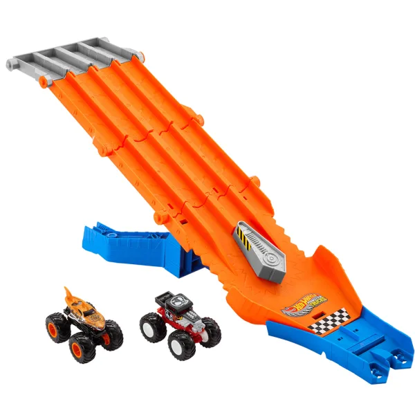 imagen de Hot Wheels Monster Trucks: Set de pista de persecución con 2 coches pequeños - Mattel 2