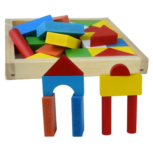 imagen de Juego de bloques de madera de colores de 24 piezas en caja 1