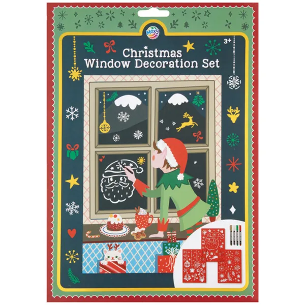 imagen de Juego de decoración de ventanas navideñas con 3 plantillas, 4 rotuladores A4 1