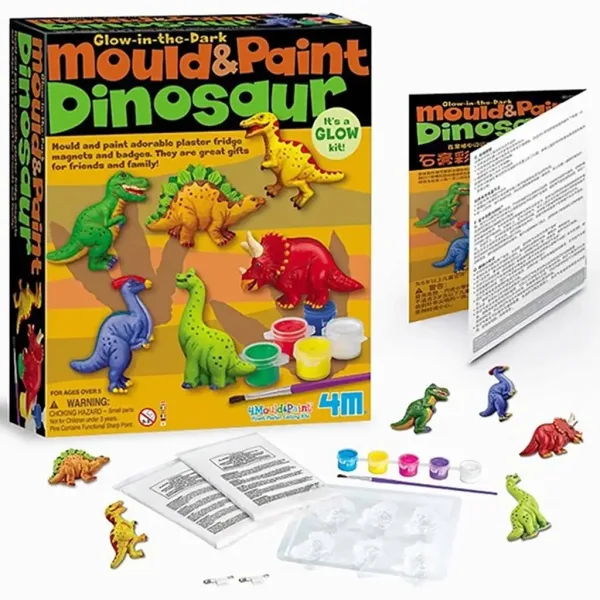 imagen de Juego de moldes de yeso de dinosaurio con pintura que brilla en la oscuridad 2