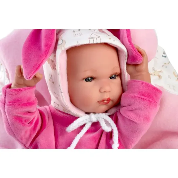 imagen de Llorens: Bimba muñeca recién nacida con portabebés de conejito rosa 35cm 2