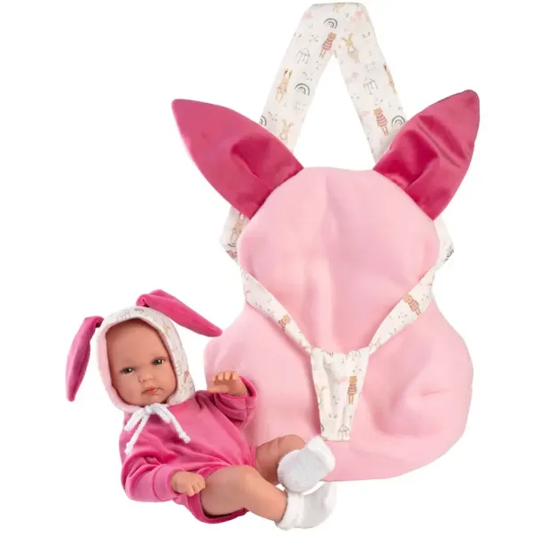 imagen de Llorens: Bimba muñeca recién nacida con portabebés de conejito rosa 35cm 4