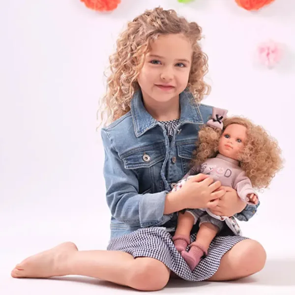 imagen de Llorens: Elena muñeca con vestido de tul y flores, con cabello rizado rubio de 35 cm 4