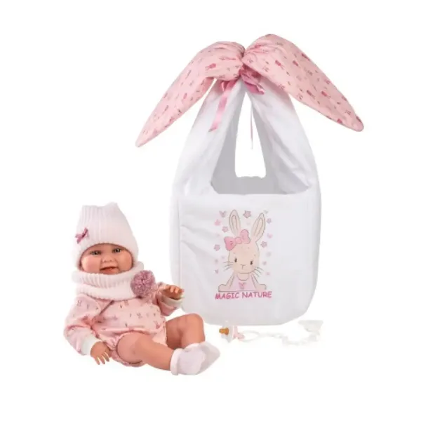 imagen de Llorens: Nica muñeca recién nacida de 40cm con portabebés de conejito 3