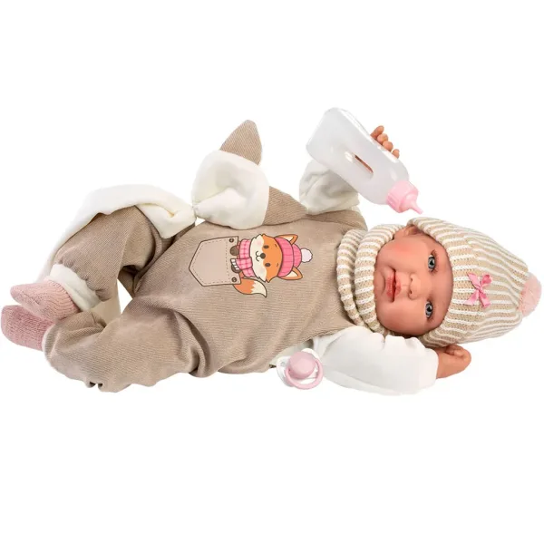 imagen de Llorens: Tina muñeca recién nacida de 44 cm con sonido y vestida con un pelele de zorros 2