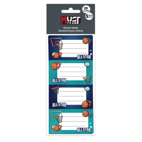 imagen de Luna: Etiquetas de cuaderno con diseño de baloncesto de Must Team, paquete de 20 unidades 1