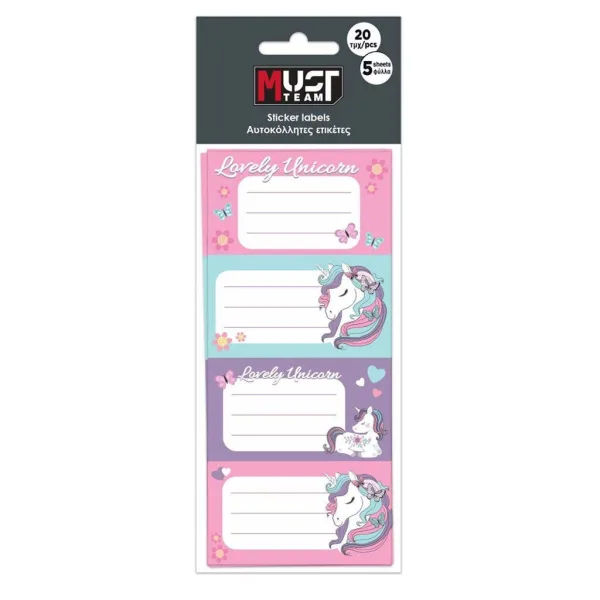 imagen de Luna: Paquete de 20 etiquetas para cuadernos con diseño de Unicornios Must Team 1