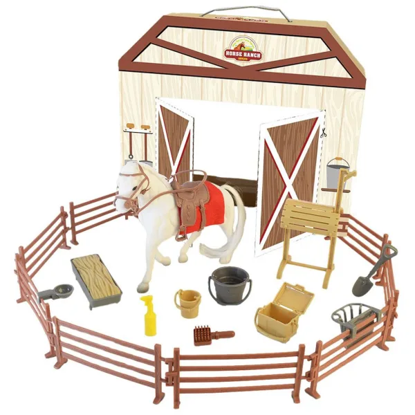 imagen de Luna: Rancho de Caballos caballo blanco con cercado y accesorios set de juego de 18 piezas 2