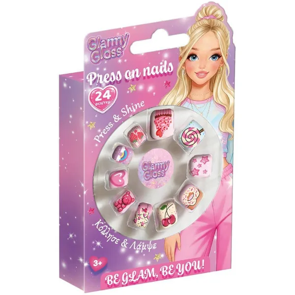 imagen de Luna: Set de uñas postizas coloridas y decorativas Glammy Gloss 24ud 1