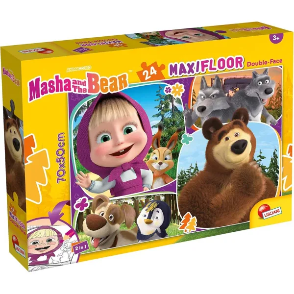 imagen de Masha y el oso 2 en 1 maxi puzzle y colorear 24 piezas 70x50cm - Lisciani 1