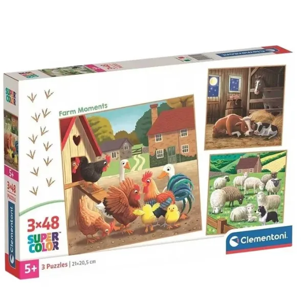 imagen de Momentos de granja rompecabezas Super Color de 3x48 piezas - Clementoni 1