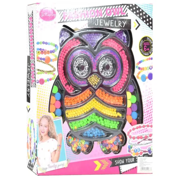 imagen de Muestra tu estilo: Kit de creación de joyas con cuentas en un almacenamiento en forma de búho con más de 200 cuentas de colores y accesorios 1