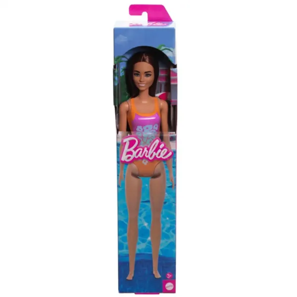 imagen de Muñeca Barbie Playa de color lila, con traje de baño estampado - Mattel 1