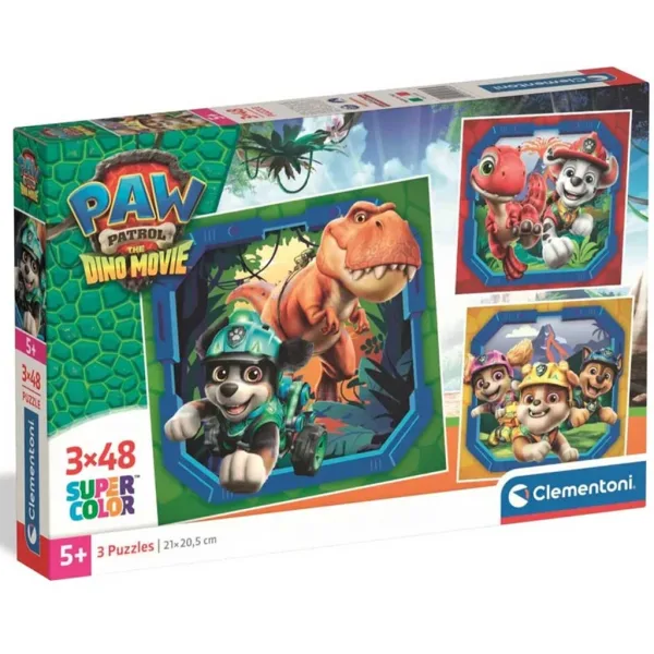 imagen de Paw Patrol La película de dinosaurios 3x48 piezas Supercolor puzzle - Clementoni 1