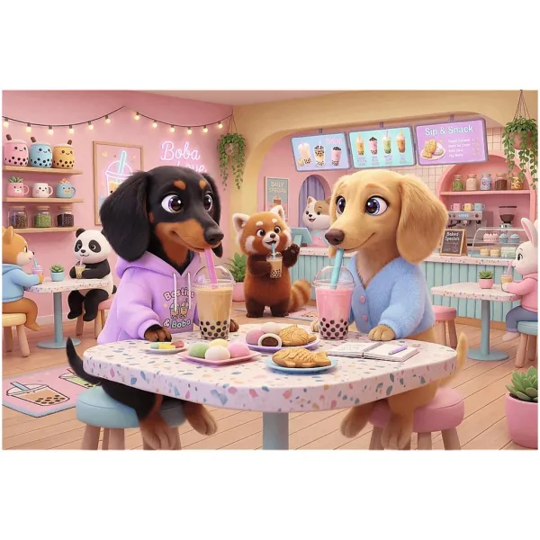 imagen de Perros salchicha en una cafetería puzzle de 300 piezas - Trefl 2