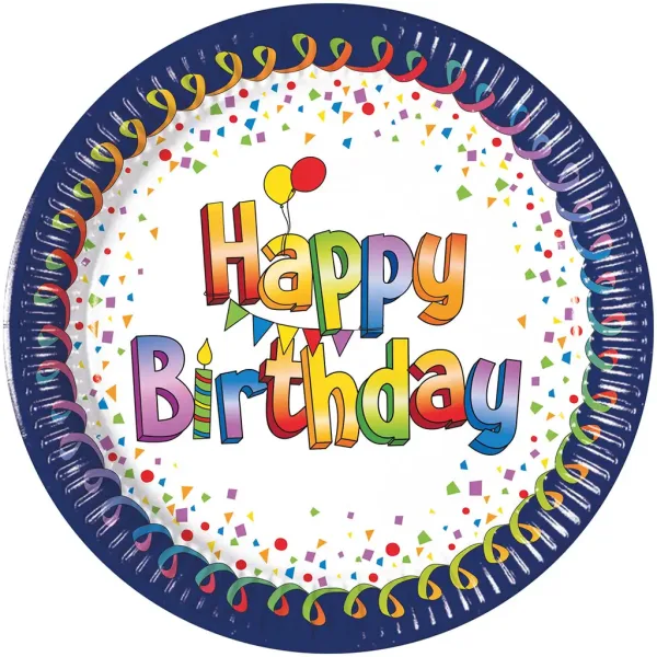 imagen de Plato de papel "Happy Birthday" colorido de 20 cm, set de 8 unidades 1