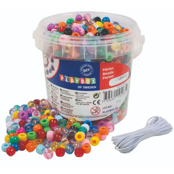 imagen de PlayBox: Conjunto de perlas transparentes y de colores de 1200 piezas 1