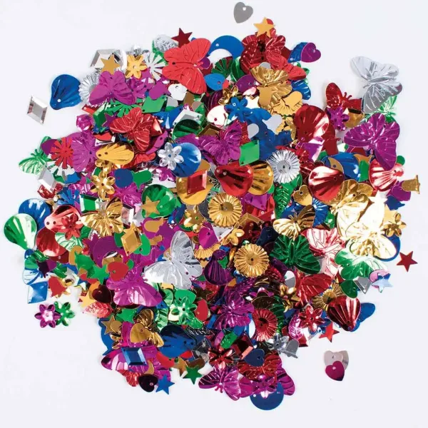 imagen de PlayBox: Lentejuelas de colores en diferentes colores, tamaños y formas, paquete de 250 g 1